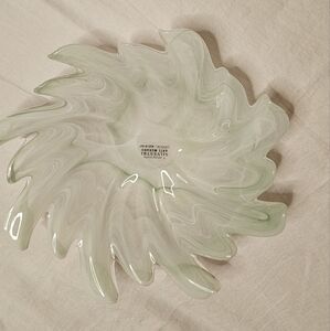 Vintage  ARTE Murano Italy Hand-Blown Glass Pink Swirl Shell Salad Dish Desert
